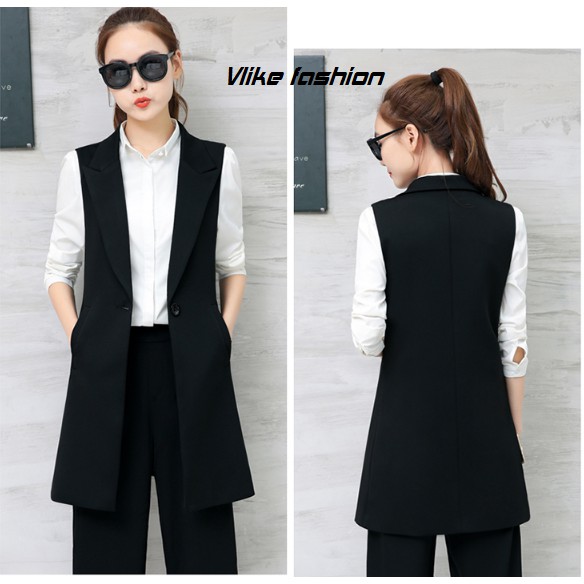 Áo khoác nữ sát nách Blazer cắt may, vest nữ dáng dài , gile nữ dài đẹp | BigBuy360 - bigbuy360.vn