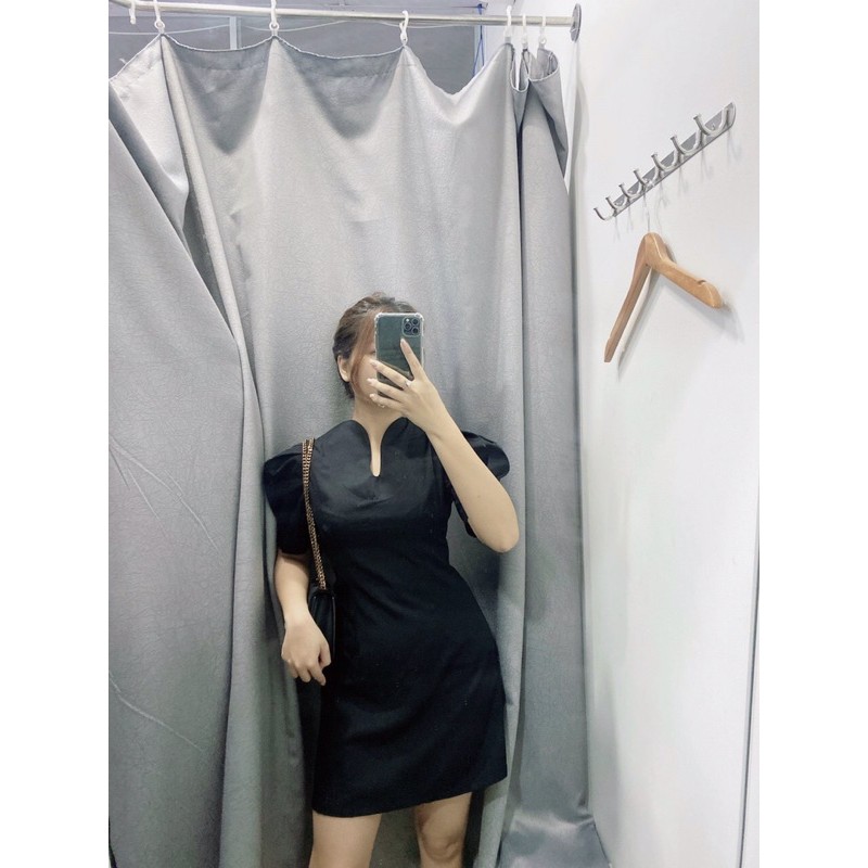 ĐẦM ĐEN CỔ CHÌA KHOÁ TAY PHỒNG - GALIC DRESS