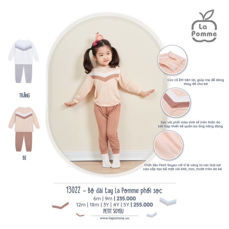 La Pomme Bộ dài tay phối sọc La pomme 6m-5y AW2022