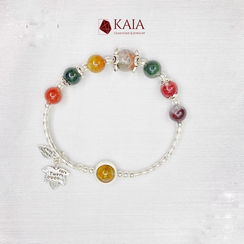 Vòng tay phong thuỷ Ưu Linh Đa Sắc mix charm leafs chiêu tài lộc may mắn bình an - KAIA V7