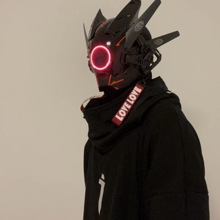 mặt nạ Cyberpunk Mặt nạ Sci-fi, Mũ bảo hiểm công nghệ cosplay Halloween, Mũ bảo hiểm tương lai với đèn LED Ligh