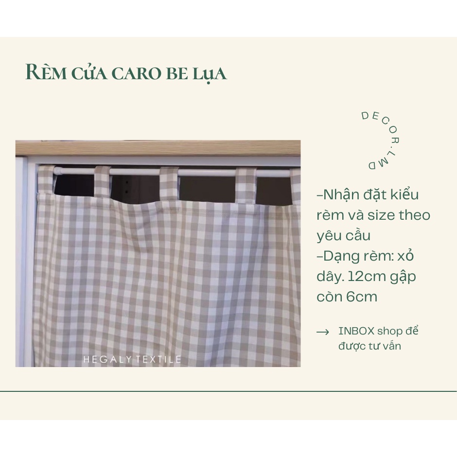 Rèm che kệ bếp caro phong cách vintage vải mịn,chống nắng cao cấp, màn vải treo tường trang trí decor phòng ngủ