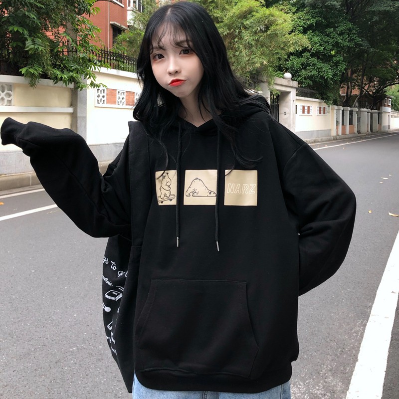 Áo hoodie form rộng nữ màu trắng đen chất đẹp hàng quảng châu BST áo thu đông unisex Ulzzang 2020 | BigBuy360 - bigbuy360.vn