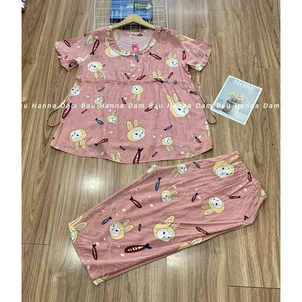 Đồ Bộ Bầu Xinh Mặc Nhà Hanna Vải Lanh Cotton Cao Cấp Thoáng Mát Free Size 45-75kg Có Khóa Cho Bé Ty Có Lưng Thun Chỉnh