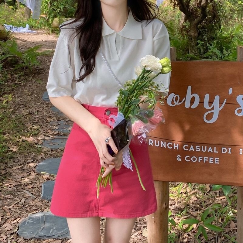 NZN Áo Thun polo Dệt Kim Tay Ngắn Cổ Chữ v Màu Sắc Trơn Thời Trang Mùa Hè Có 4 Màu Dành Cho Nữ