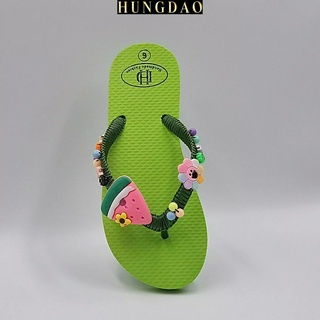 Dép lê nữ HD sticker dưa hấu bông mặt cười đáng yêu mang đi biển đế chống trượt đủ size nhiều màu