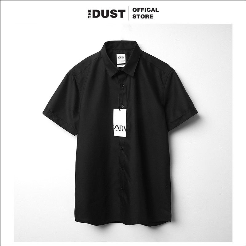 Áo sơ mi nam ngắn tay trơn cổ bẻ basic Zra The Dust, Sơ mi nam công sở form slimfit vải cotton lụa