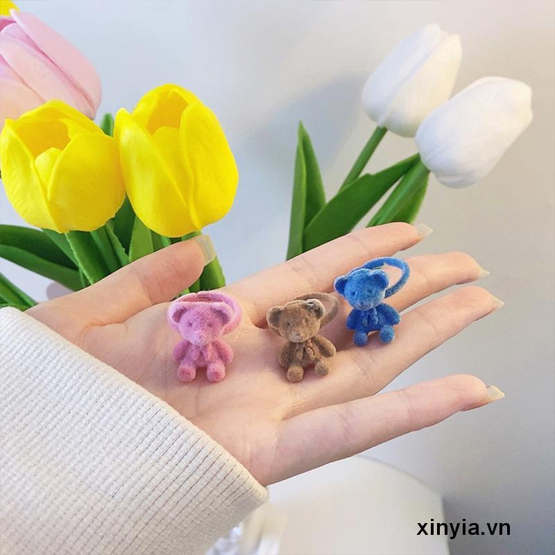 Nhẫn hở từ vải nhung mặt hình chú gấu đáng yêu hợp thời trang dành cho nữ