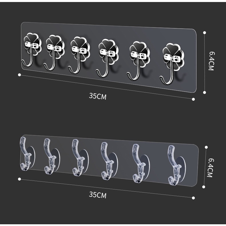 Thanh 6 Móc Dán Tường Siêu Dính Trong Suốt Treo Đồ, Quần Áo, Khăn, Đồ Dùng Nhà Bếp - Siêu Dính, Siêu Chịu Lực | BigBuy360 - bigbuy360.vn