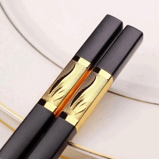 Bộ 10 đôi Đũa mạ vàng  ăn cao cấp đũa khảm vàng hàn quốc Chống Trơn Trượt Mốc- Bền Mầu