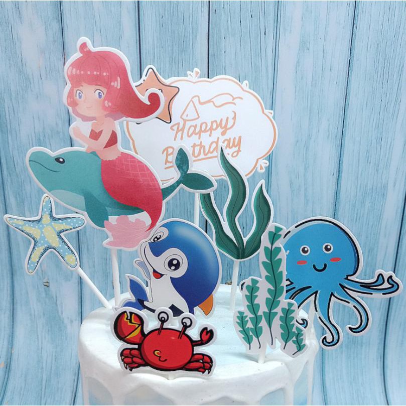 topper cake [FREESHIP] set cắm giấy nàng tiên cá