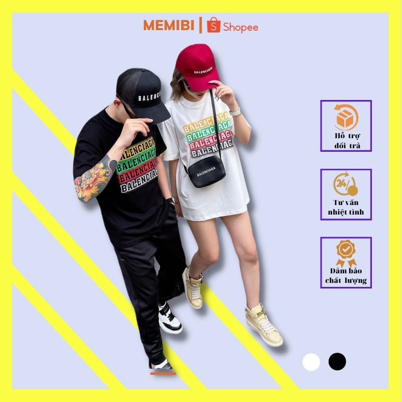 Áo thun nam , nữ cổ tròn in họa tiết chữ BALANCIAGA, MEMIBI - APM57