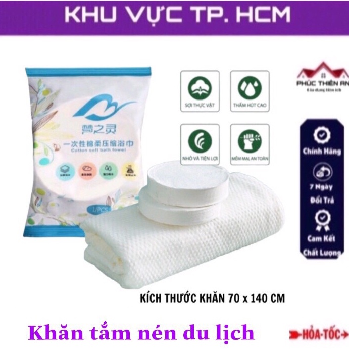 Khăn tắm nén du lịch chất liệu Cotton, size lớn 70x140 cm