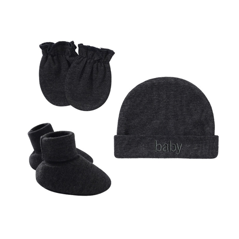Bộ 3 Đôi Găng Tay + Mũ Cotton Mềm Mại Màu Trơn Chống Trầy Xước Thời Trang Xuân Hè Cho Bé
