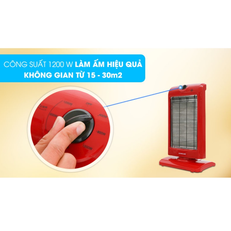 Đèn Sưởi 3 Bóng Halogen Sunhouse SHD7016 ,  Máy Sưởi Điện Đèn Thạch Anh Không Gây Khô Da Và Khó Thở  - BH 12 Tháng