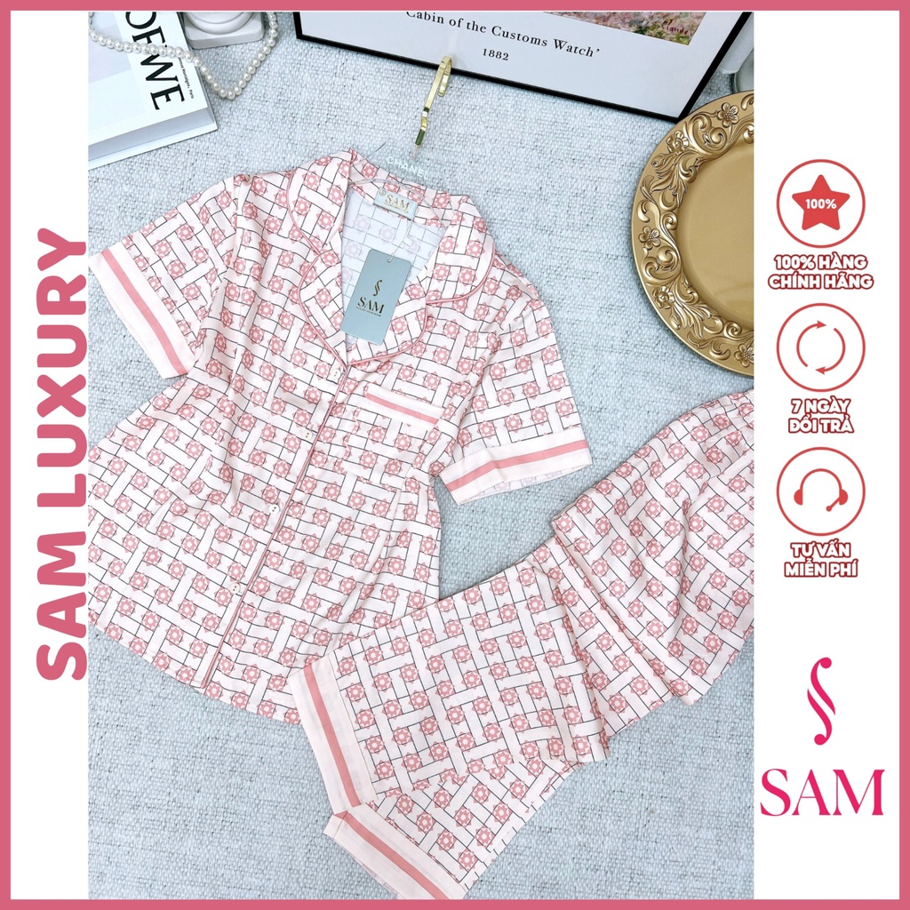 Bộ đồ Pijama mặc nhà Sam Luxury. Set đồ ngủ nữ chất lụa dáng quần dài tay ngắn