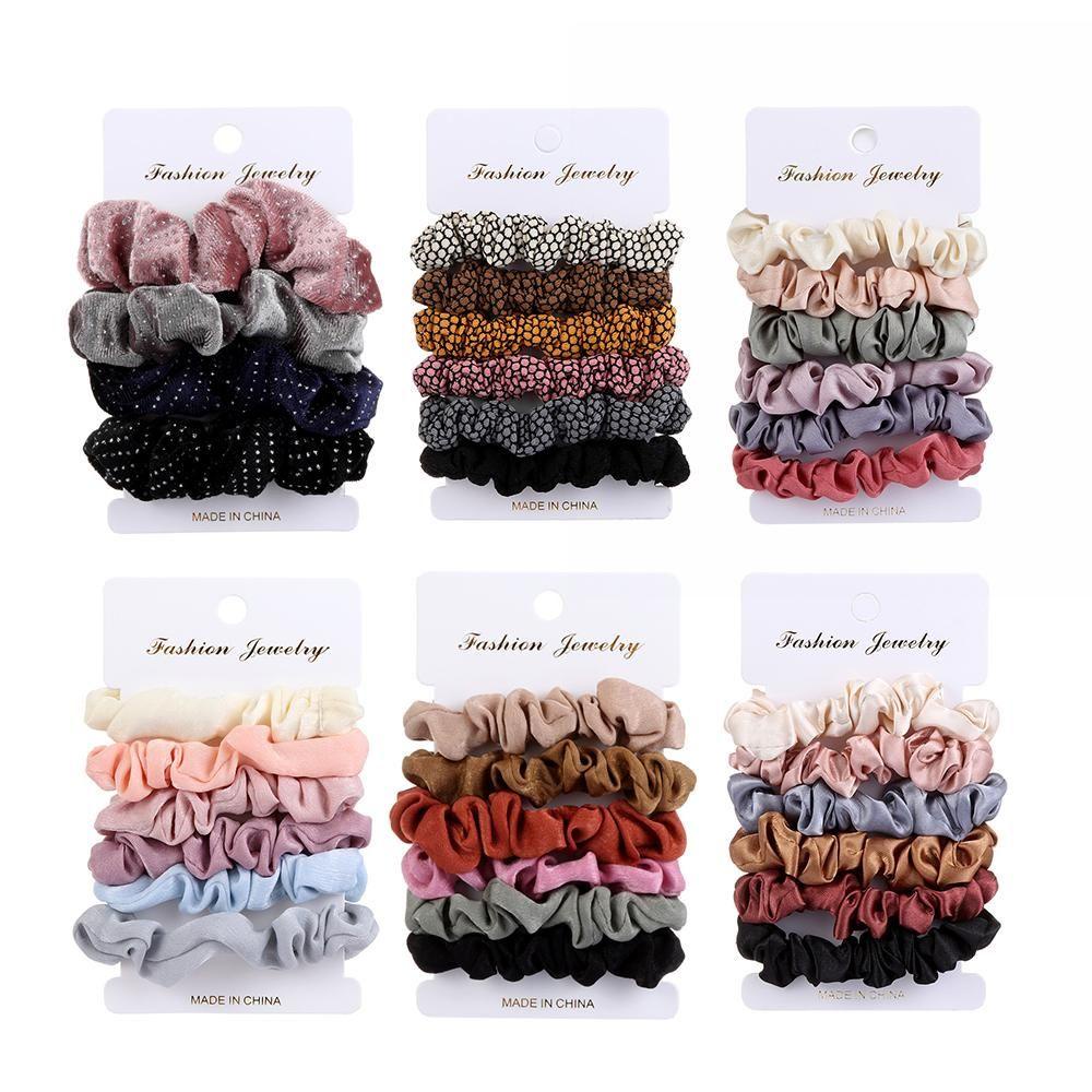 Set 4 / 6 Dây Cột Tóc Đuôi Ngựa Chất Liệu Nhung / Nhung Màu Sắc Cầu Vồng Phong Cách Cổ Điển