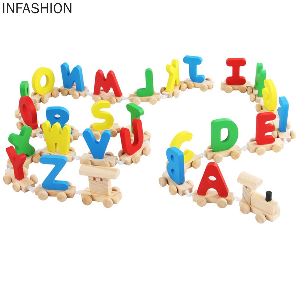 Bộ Đồ Chơi Xe Lửa In Chữ Cái Bằng Gỗ Cho Bé