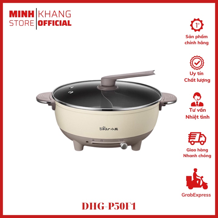 Nồi lẩu điện đa năng,nồi lẩu uyên ương, nướng, chiên, xào, nấu canh chính hãng Bear 5L DHG-P50F1 (Tặng Kèm Kẹp Thịt)
