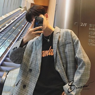 Áo blazer nam kẻ caro phong cách trẻ trung Hàn Quốc AD43