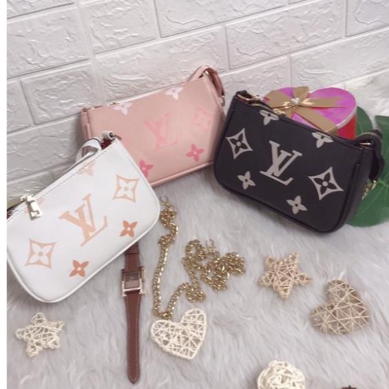 Túi đeo chéo nữ kẹp nách LV kèm dây xích cá tính
