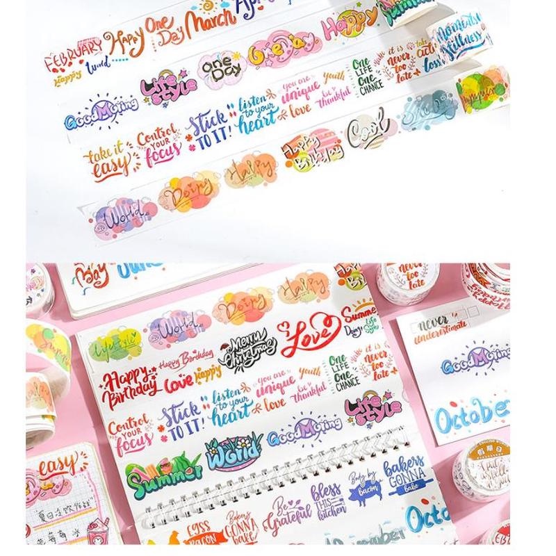 Cuộn băng dán washi RUIXIANG họa tiết chữ cái Tiếng Anh nghệ thuật dành cho trang trí