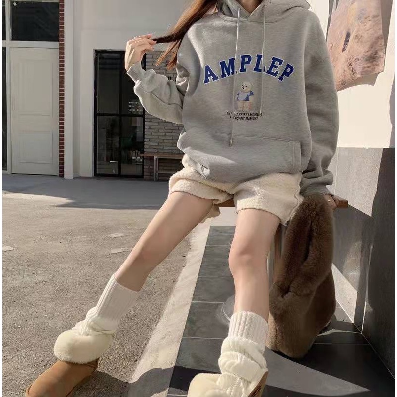 Áo hoodie ZHELIHANGFEI dáng rộng họa tiết chữ và gấu thời trang cá tính dành cho nữ