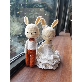 Đôi thỏ cô dâu chú rể bằng len 100% đan thủ công bằng tay