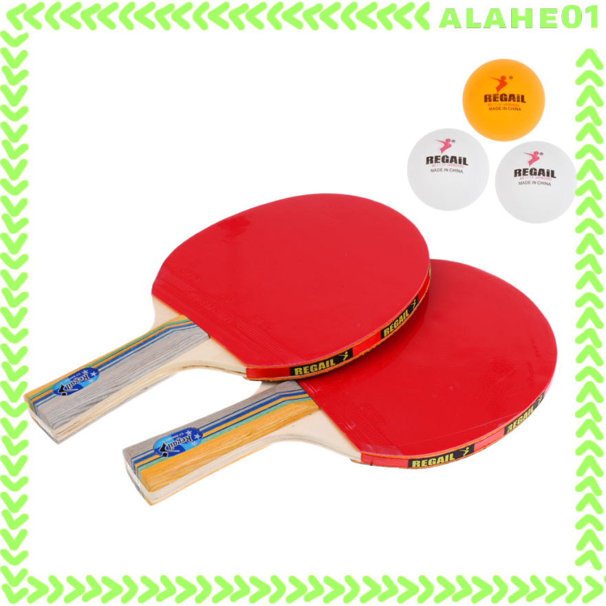 Table Tennis Game Set for 2 Players Ping Pong Long Handle Pimples in Bats Paddles Rackets + 3 Pieces Balls + 1 Piece Storing Cover Bag