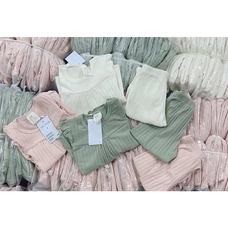Set bộ thun tăm bèo mặc nhà bé gái thu đông vải thoải mái