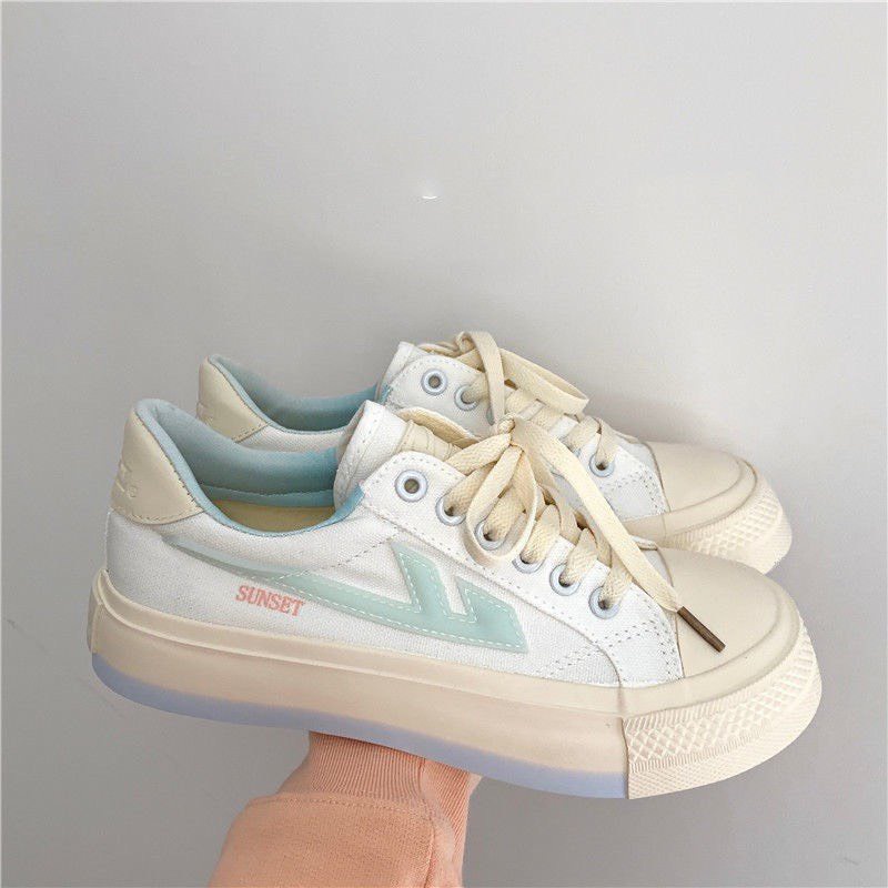 Giày thể thao nữ SST màu trắng chất liệu vải canvas kiểu dáng sneaker basic độn đế 5cm phong cách ulzzang hàn quốc 2021 | WebRaoVat - webraovat.net.vn