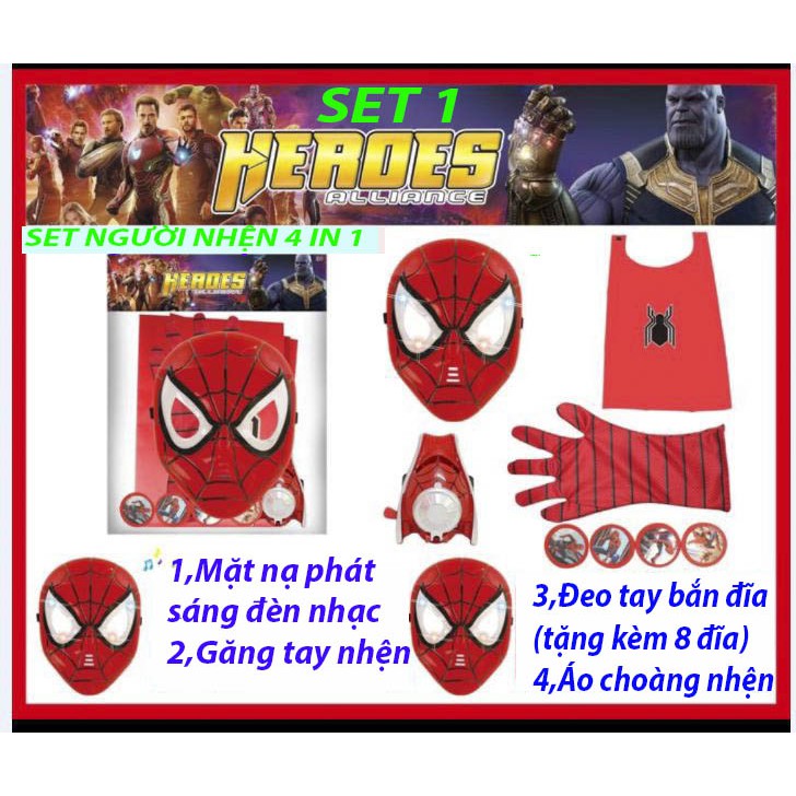 [20 BỘ] SET Siêu nhân 3D-Đồ siêu nhân cho bé-Set Áo choàng+mặt nạ+khiên+găng tay biệt đội siêu anh hùng cho bé trai/gái