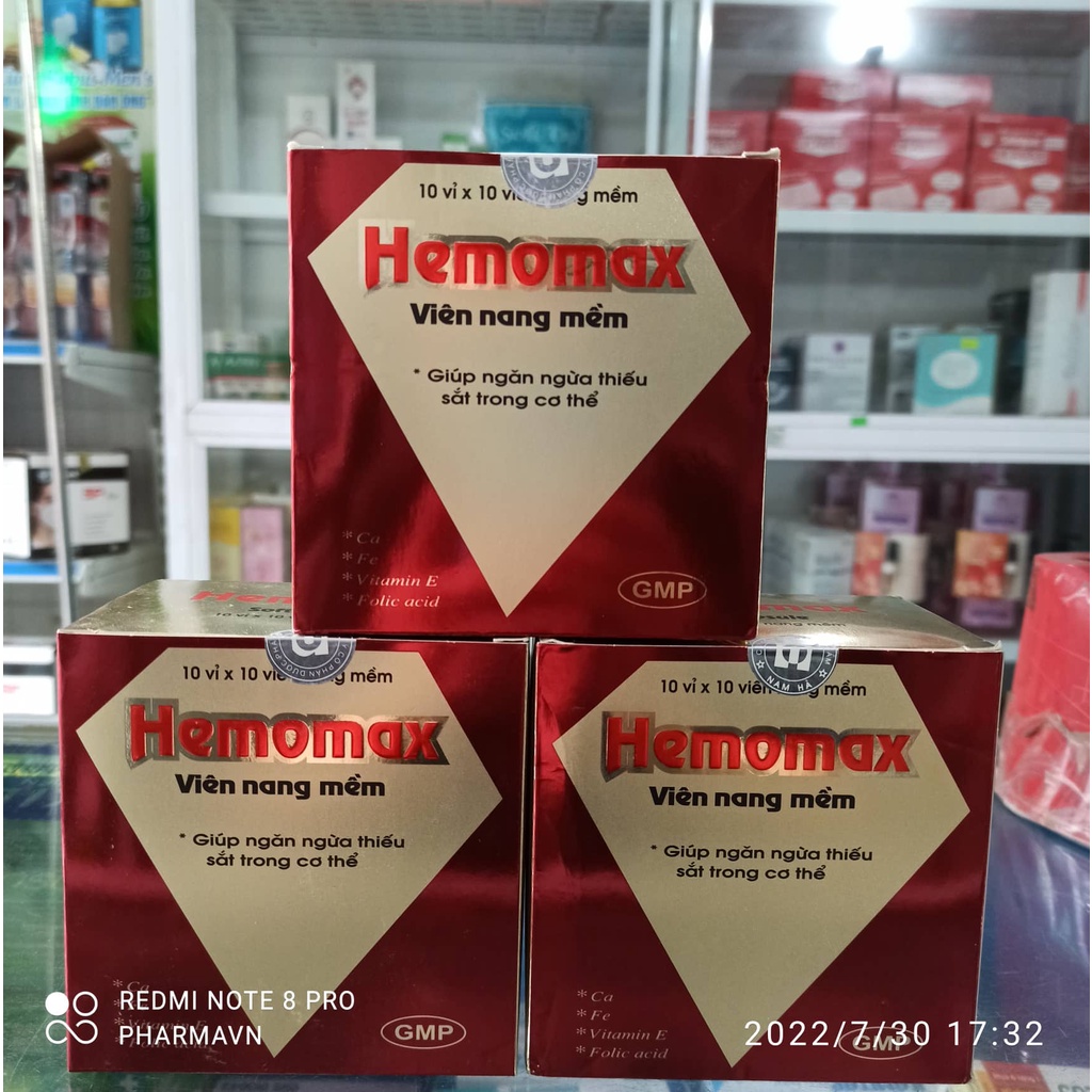 Hemomax ( hộp 100viên )-viên uống bổ sung sắt,calci,acid folic và vitamin e #1
