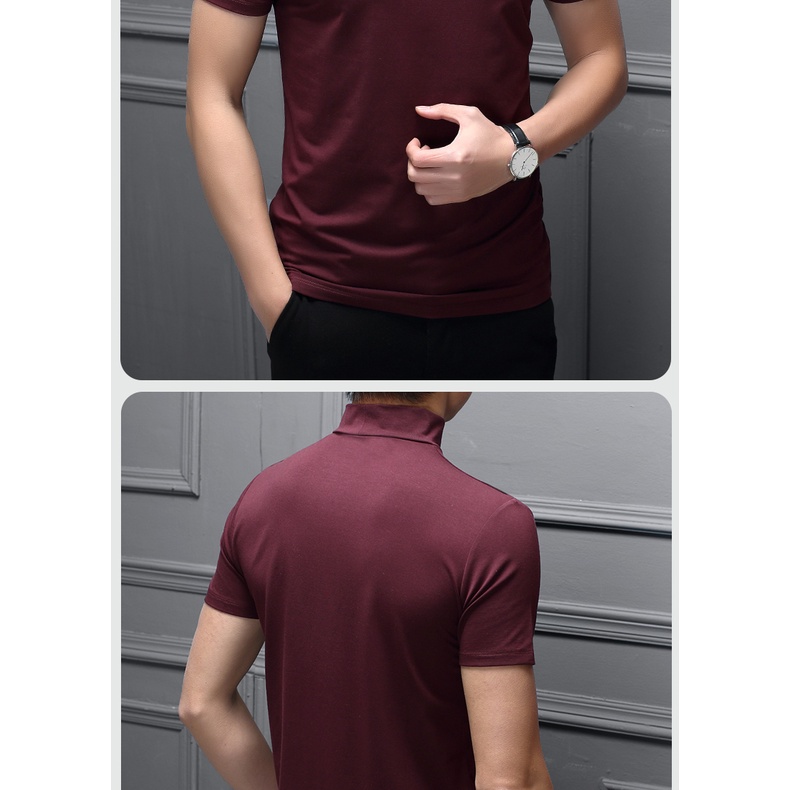 Áo Thun Tay Ngắn Cổ Lọ Màu Trơn Thời Trang Cho Nam