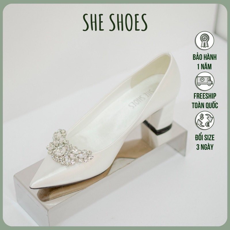 Giày cưới đẹp ♥️Freeship♥️ Giày gót vuông 5p cô dâu cao cấp ĐỘC QUYỀN SHE SHOES - GC05005