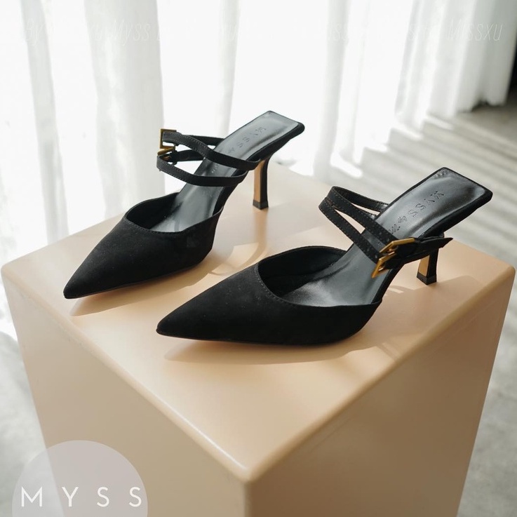 Giày guốc nữ mũi nhọn phối 2 dây giữa 6 cm thời trang MYSS - CG248
