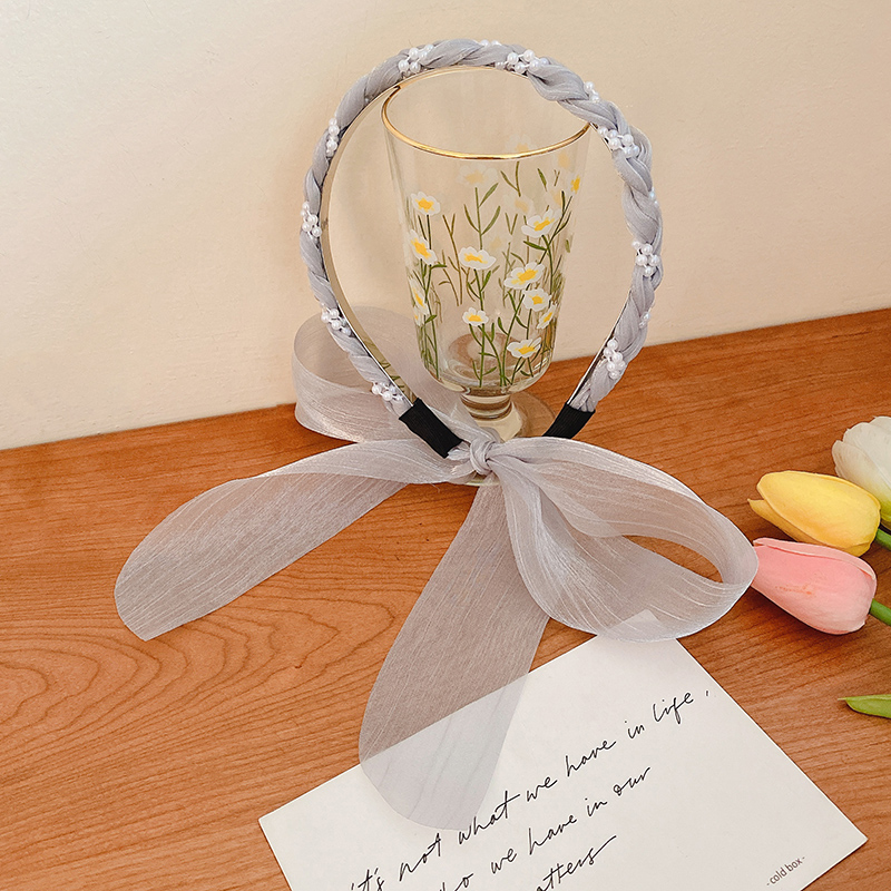 Cài tóc vải Tulle khảm ngọc trai thời trang hàn quốc dành cho nữ dễ thương xinh xắn