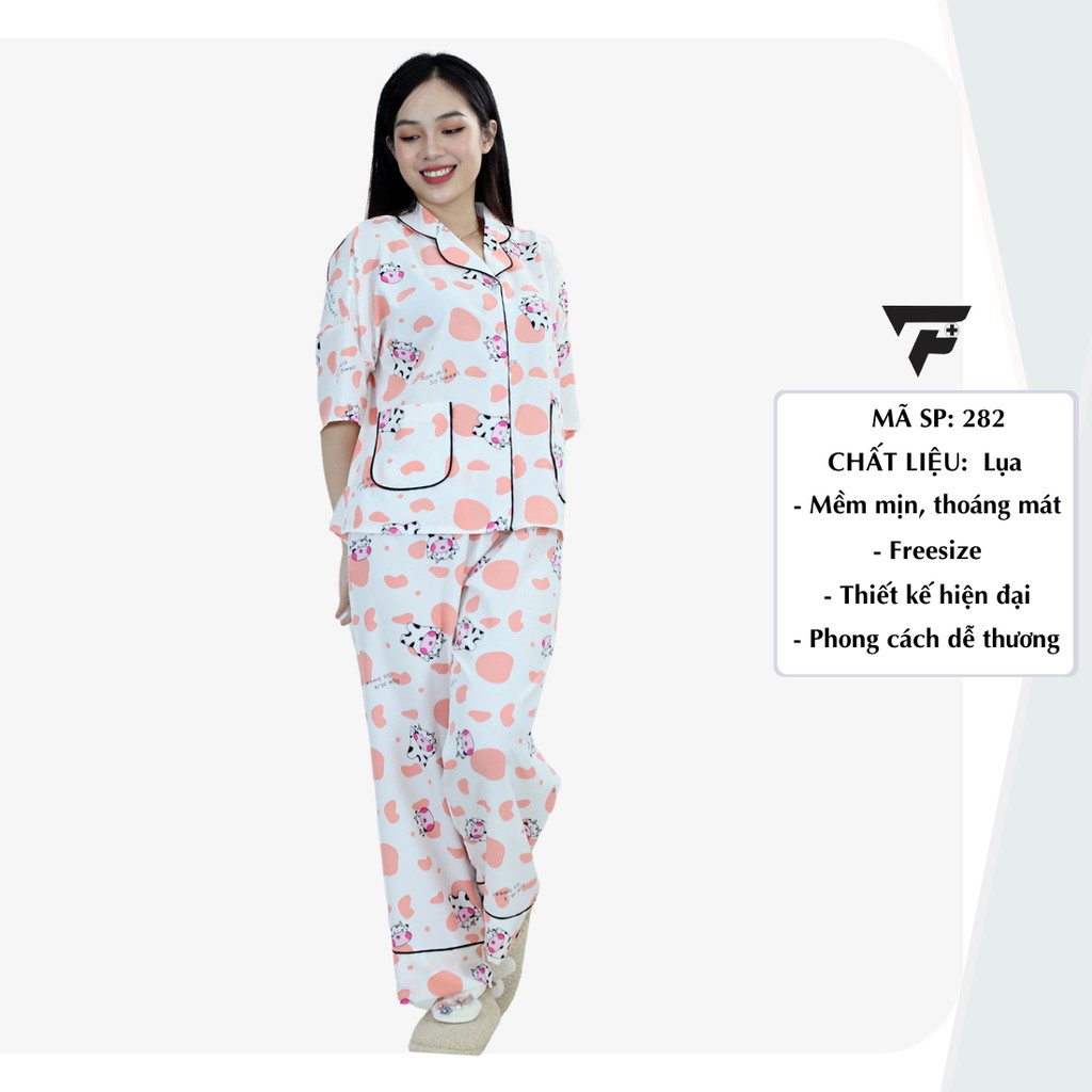 Pijama lụa mặc nhà nữ bò sữa quần dài cánh dơi form rộng thời trang cao cấp FPLUS 282