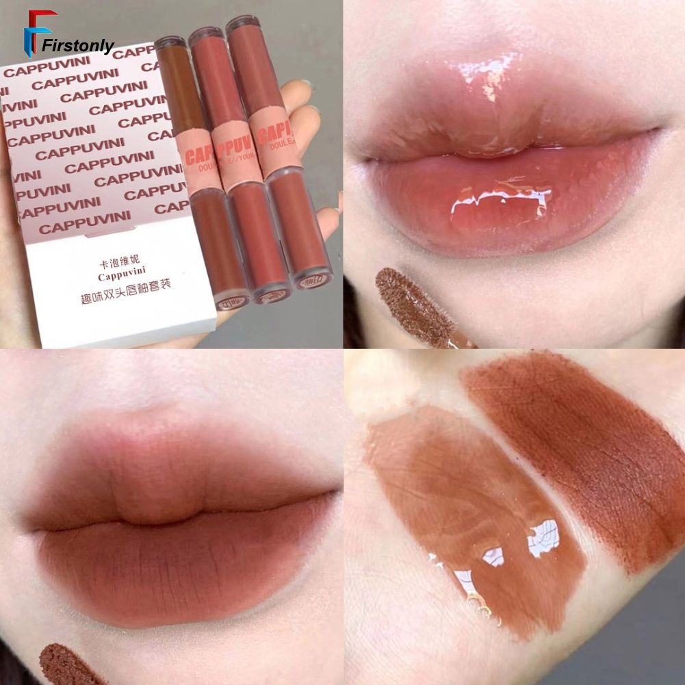 Cappuvini vui vẻ đôi-Trọc Đầu son môi men hạt dẻ Lip bùn gương nước bóng mờ Son môi firstonly