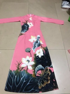 (Hình Thật) Áo Dài Lụa Nhật Co Dãn In Hoa Sen