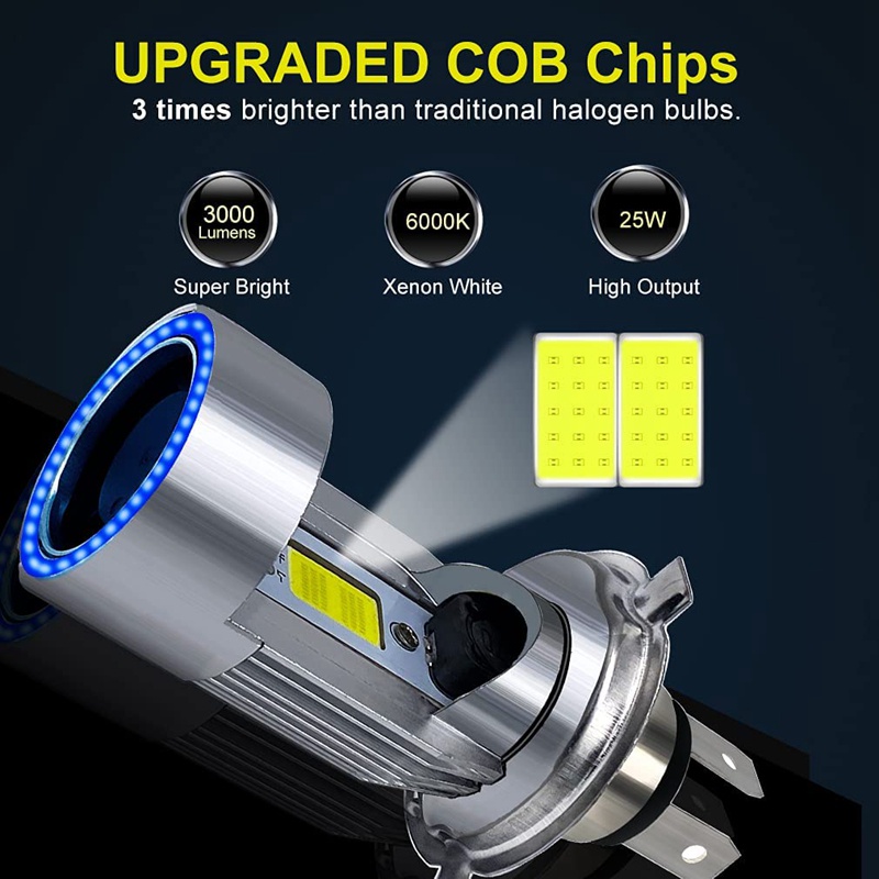 Đèn Pha LED H4 25W 3000LM Siêu Sáng 6000K Chất Lượng Cao Cho Xe Mô Tô