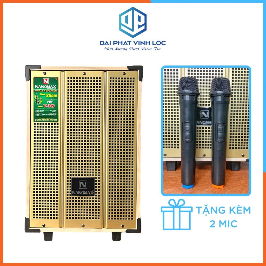 Loa Kéo Karaoke Mini Nanomax SK-T10 2.5 Tấc Đọc Được USB Thẻ Nhớ Công Suất 200W/Max Tay Kéo Vân Gỗ Tặng Kèm 2 Mic