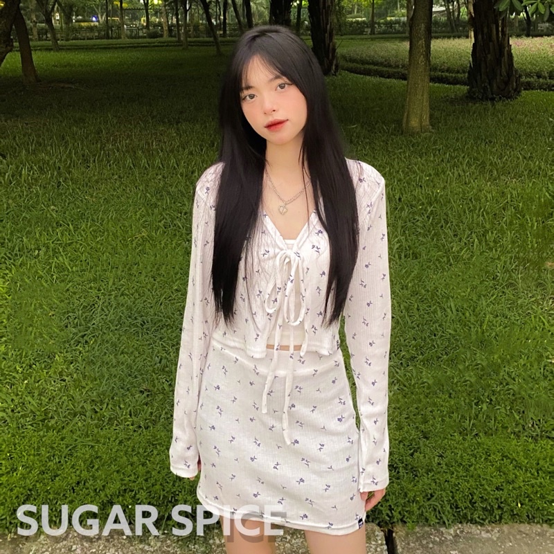 Áo Cardigan Tay Dài Cột Nơ Hoạ Tiết Hoa Nhí (CHỈ ÁO NGOÀI) SUGARSPICE - Candy Cardi