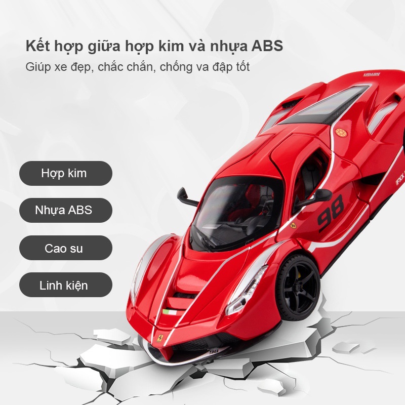 Mô hình siêu xe Ferrari Rafa FXXK tỉ lệ 1:22 mô phỏng chi tiết nội thất chất liệu hợp kim sơn tĩnh điện có đèn, âm thanh