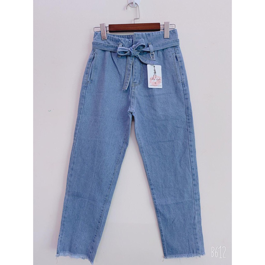 Quần jeans baggy trơn cắt gấu có dây thắt lưng cao cấp đủ sizw S-M-L(Giảm 10k khi mua 2 sản phẩm)