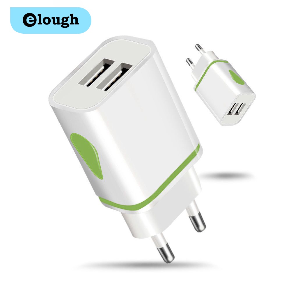 Củ Sạc Elough 2 Cổng USB 5V 2A Phích Cắm US/EU Có Đèn Led Phù Hợp Cho Du Lịch