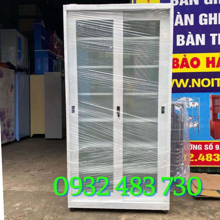 Tủ sắt hồ sơ kính lùa 2 cánh sơ tĩnh điện cao cấp  1m8x90 giá rẻ hcm