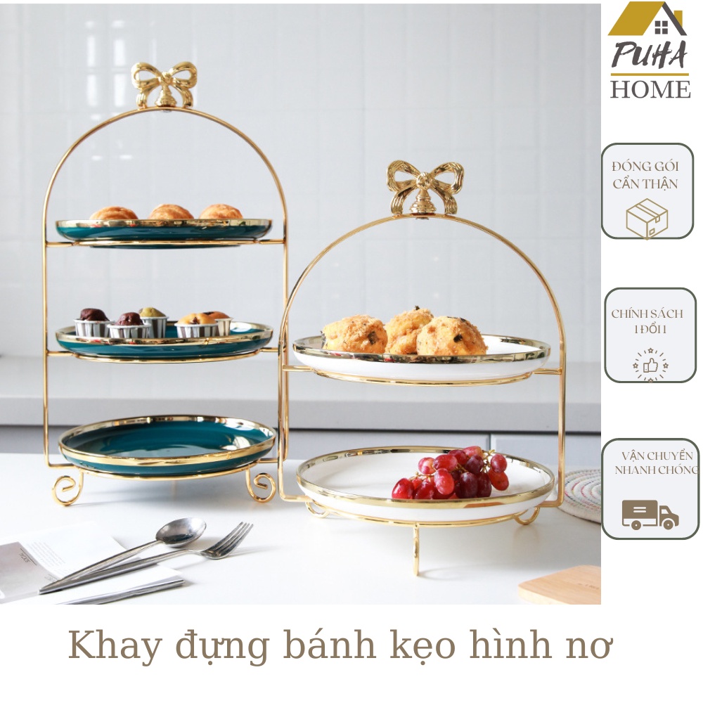 Khay quai nơ đựng bánh, kẹo, hoa quả nhiều tầng phong cách Bắc Âu