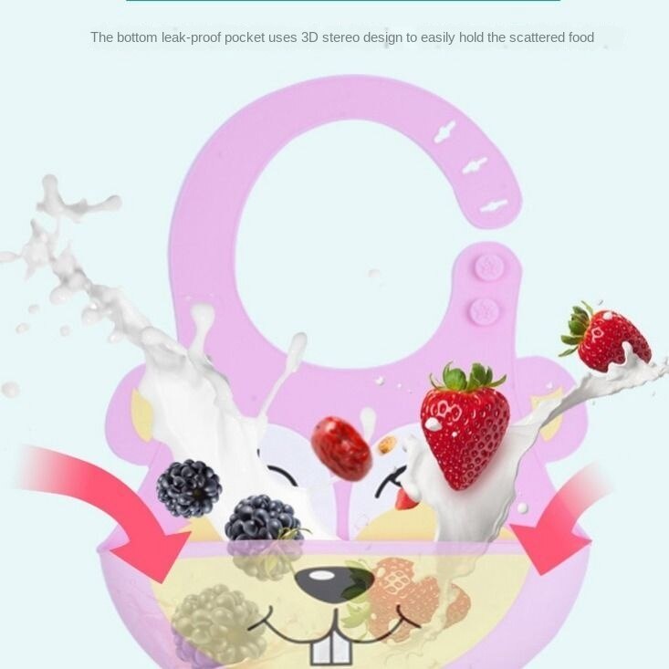 Yếm ăn bằng silicon chống thấm nước họa tiết hoạt hình có thể điều chỉnh cho bé