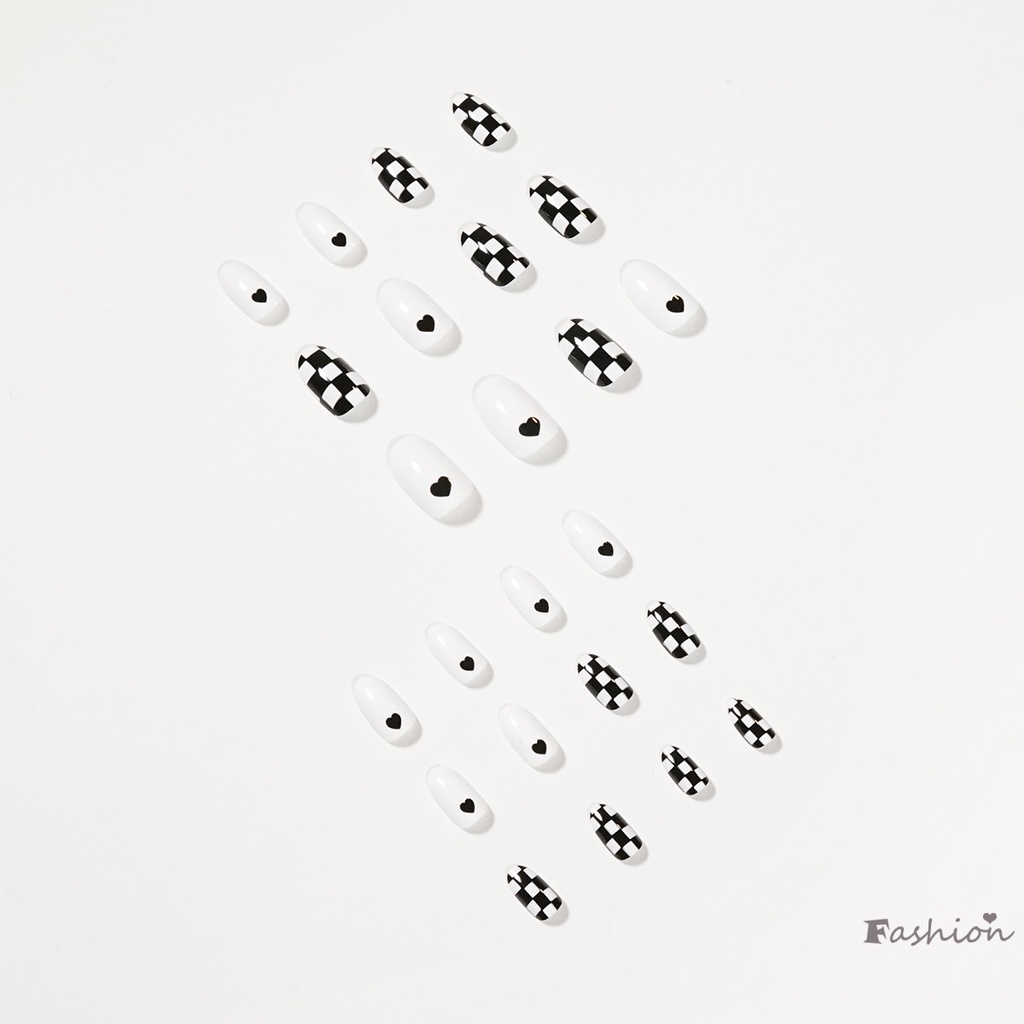 [Hàng mới về] Set 24 móng tay giả màu trắng đen phong cách độc đáo thời trang